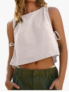 Sleeveless White Crop Tank with Side Ties
